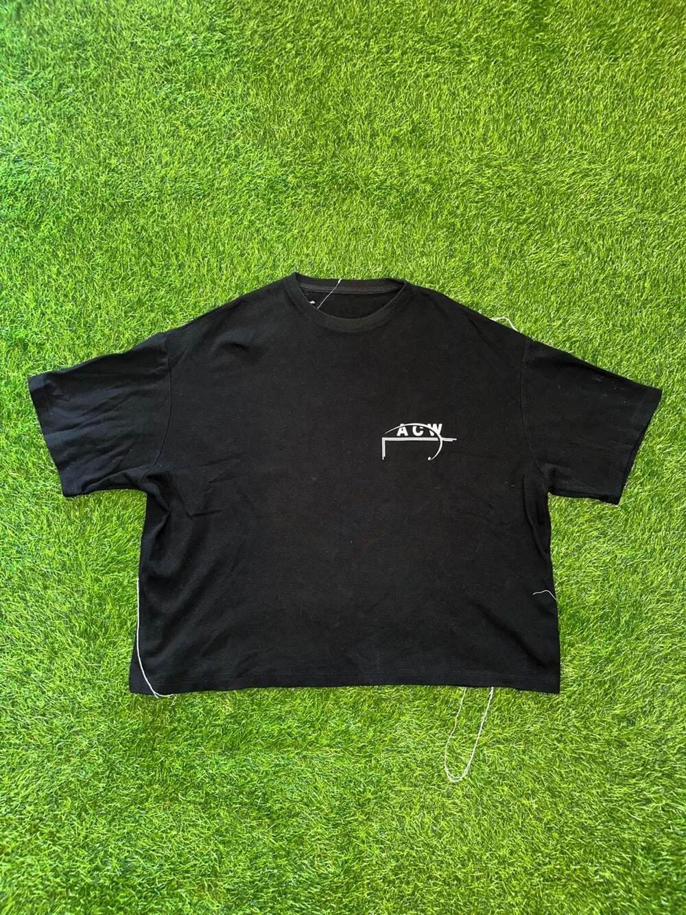 A-COLD-WALL* Black ACW Logo Graphic Tee with Exposed Stitching